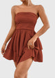 Strapless Tube  Off Shoulder Smocked Ruffle A Line Mini Dress