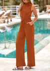 PRETTYGARDEN Jumpsuits Dressy Outfits Casual Sleeveless Mock Neck Wide Leg Pants Rompers
