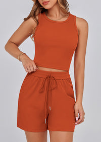 Solid Color Casual Sleeveless Two Piece Sets