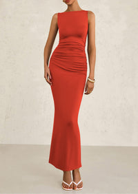 Sleeveless Ruched Bodycon Slit Long Maxi Dresses