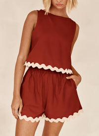 Beach Vacation Cropped Tank Top High Waist Shorts Two Piece Set