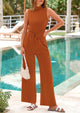 Casual Sleeveless Mock Neck Wide Leg Pants Jumpsuits
