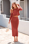 PRETTYGARDEN Women's Spring Fall 2 Piece Sweater Set Rib Knit Long Sleeve Crop Top Maxi Bodycon Skirt Casual Winter Outfits PRETTYGARDEN