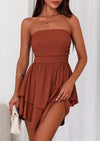 PRETTYGARDEN Women's Summer Strapless Tube Mini Dress Off Shoulder Smocked Ruffle A Line Flowy Short Party Club Dresses