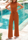 PRETTYGARDEN Jumpsuits Dressy Outfits Casual Sleeveless Mock Neck Wide Leg Pants Rompers