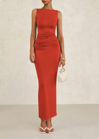 Sleeveless Ruched Bodycon Slit Long Maxi Dresses