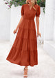 Casual Short Sleeve V Neck Tiered Flowy Beach Vacation Maxi Dress with Pockets