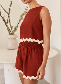 Beach Vacation Cropped Tank Top High Waist Shorts Two Piece Set
