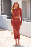 PRETTYGARDEN Women's Spring Fall 2 Piece Sweater Set Rib Knit Long Sleeve Crop Top Maxi Bodycon Skirt Casual Winter Outfits PRETTYGARDEN