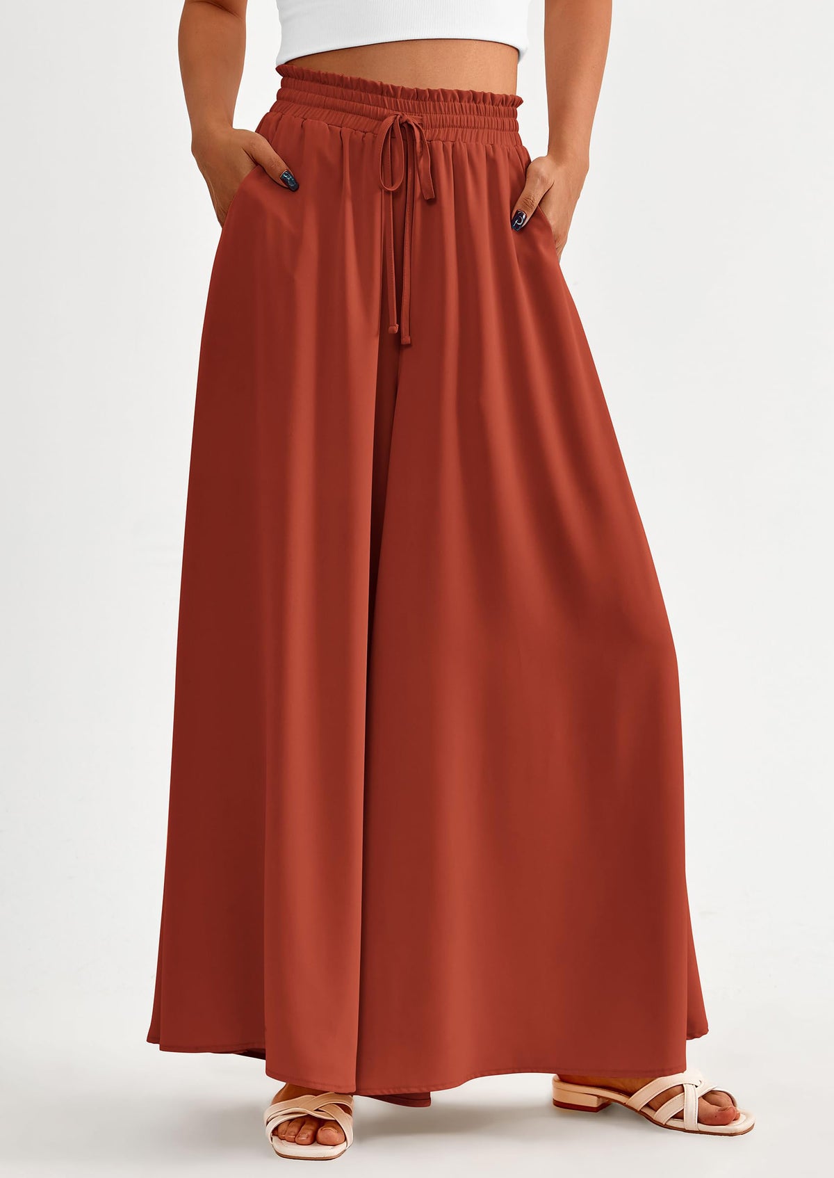 Wide Leg High Waisted Flowy Pockets Palazzo Pants
