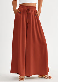 Wide Leg High Waisted Flowy Pockets Palazzo Pants