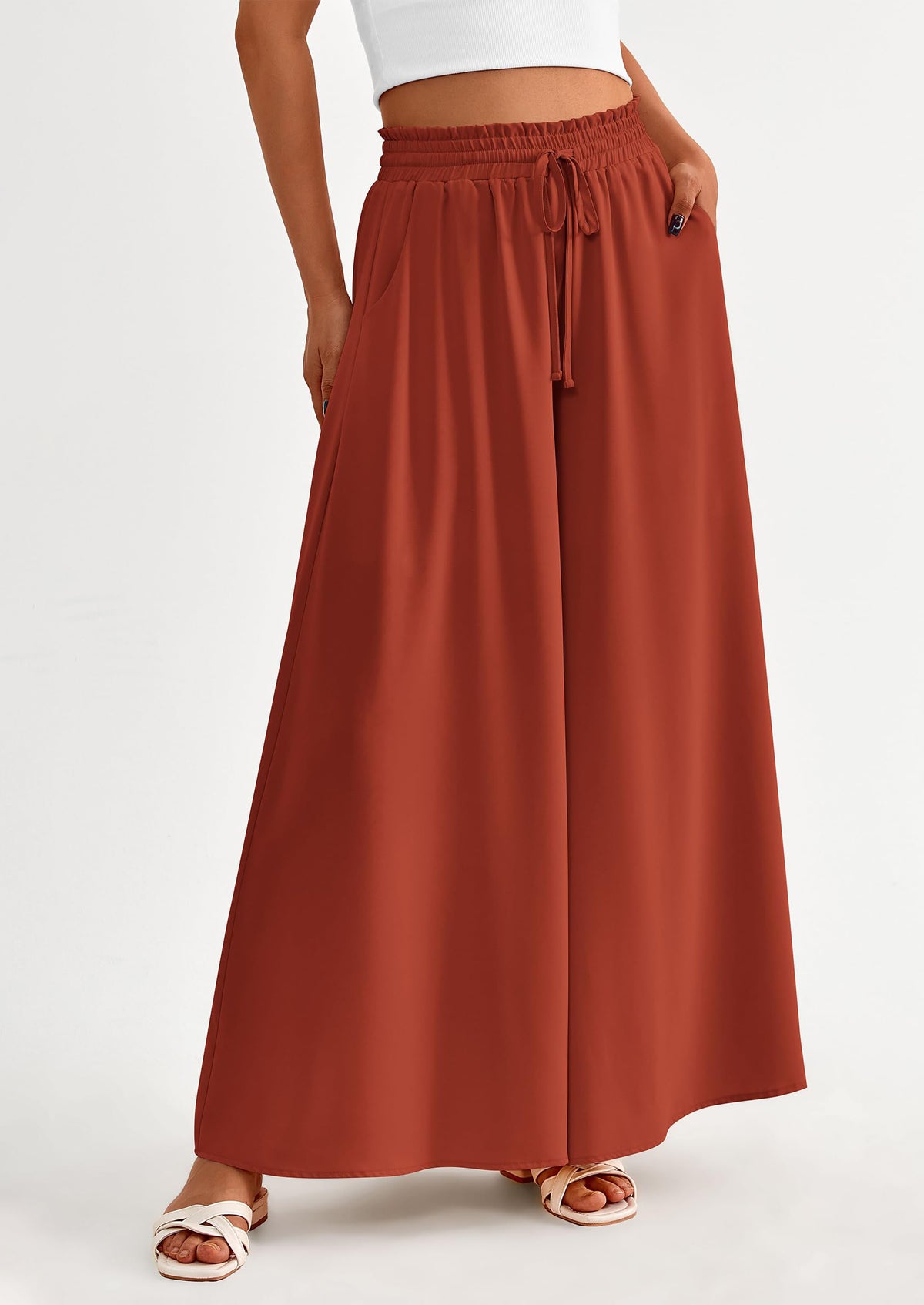 Wide Leg High Waisted Flowy Pockets Palazzo Pants
