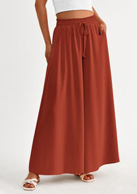Wide Leg High Waisted Flowy Pockets Palazzo Pants