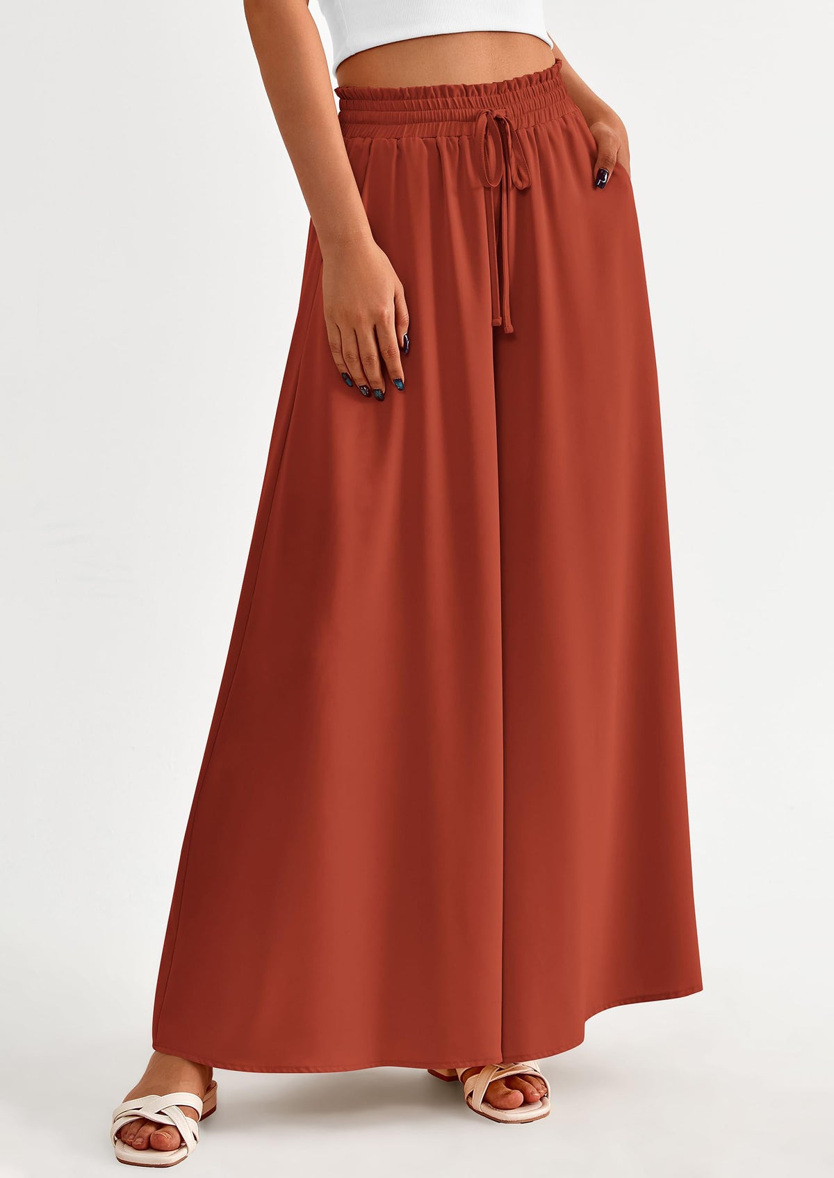 Wide Leg High Waisted Flowy Pockets Palazzo Pants
