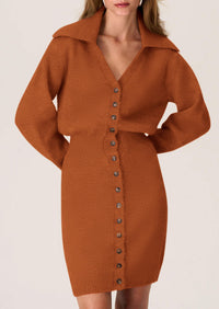 Long Sleeve V Neck Button Down Knit Pullover Sweater Dresses