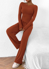 Asymmetrical Long Sleeve T-Shirt Wide Leg Pants Casual 2 Piece Sets