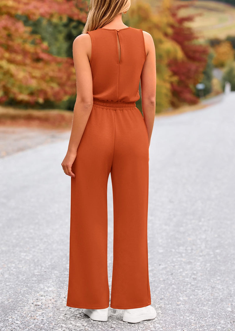 PRETTYGARDEN Jumpsuits Casual Outfits Sleeveless Wide Leg Long Pants Rompers