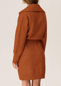 Long Sleeve V Neck Button Down Knit Pullover Sweater Dresses