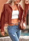 PRETTYGARDEN Women's Fringe Faux Suede Leather Jackets Fashion Tassel Motorcycle Cropped Coats