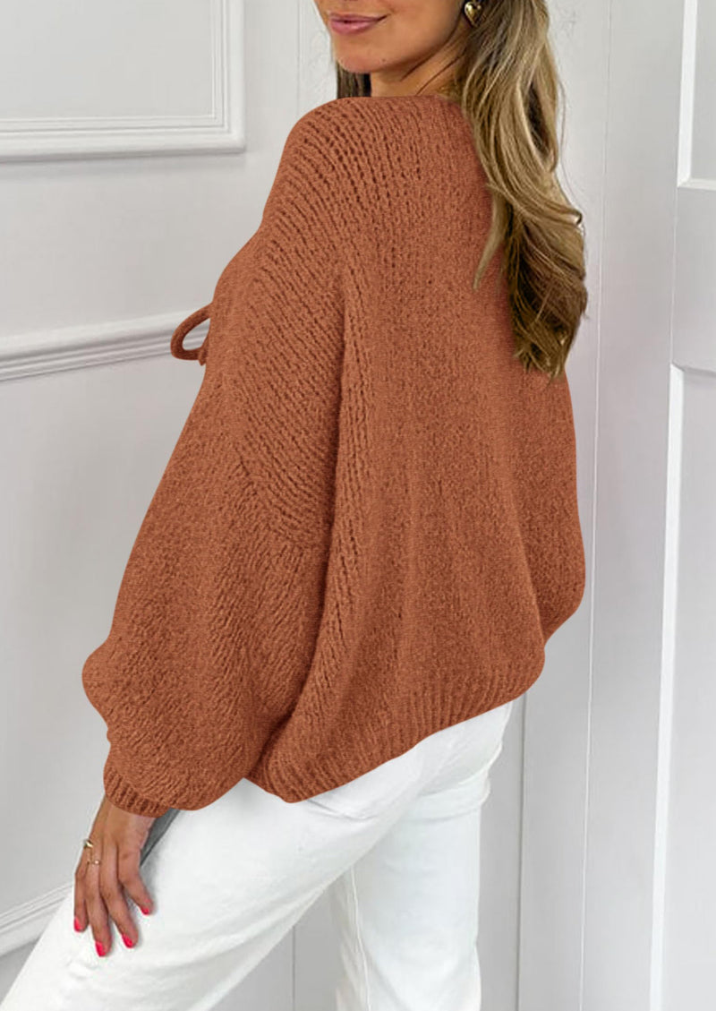 PRETTYGARDEN Women's Tie Front Bow Cardigan Sweaters Chunky Knit Long Puff Sleeve Trendy Fall Winter Jacket Coats