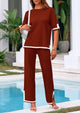 Casual Short Sleeve Knit Sweater Tops Wide Leg Pants 2 Piece Sets