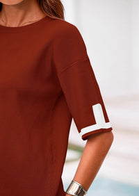 Casual Short Sleeve Knit Sweater Tops Wide Leg Pants 2 Piece Sets