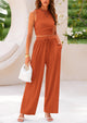 Ribbed Knit Sleeveless Crop Tank Tops Wide Leg Casual Pants Two Piece Sets