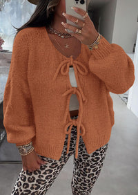 PRETTYGARDEN Women's Tie Front Bow Cardigan Sweaters Chunky Knit Long Puff Sleeve Trendy Fall Winter Jacket Coats