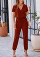 Deep V Neck Wrap Drawstring Waist Jumpsuits
