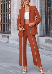 Business Casual Jacket Wide Leg Pants 2 Piece Blazer Sets
