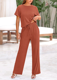 Short Sleeve T-Shirt Wide Leg Pants Two Piece Sets