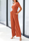 PRETTYGARDEN Casual Short Sleeve Square Neck Wide Leg Jumpsuit Rompers