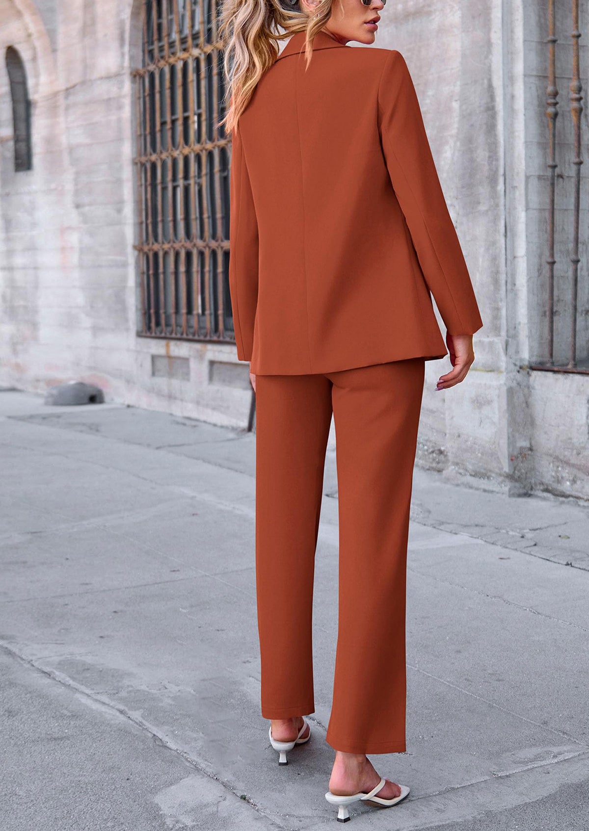 Business Casual Jacket Wide Leg Pants 2 Piece Blazer Sets