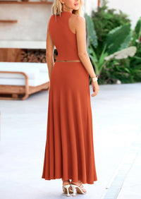 Casual Knit Cropped Tank Top High Waisted Skirt 2 Piece Sets