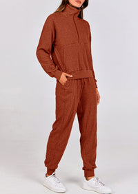 Two piece long sleeved half zip pullover sweatshirt, sports pants, casual set