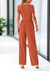 PRETTYGARDEN Casual Short Sleeve Square Neck Wide Leg Jumpsuit Rompers