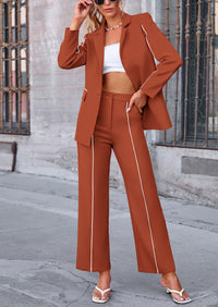 Business Casual Jacket Wide Leg Pants 2 Piece Blazer Sets