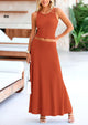 Casual Knit Cropped Tank Top High Waisted Skirt 2 Piece Sets