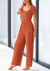PRETTYGARDEN Casual Short Sleeve Square Neck Wide Leg Jumpsuit Rompers