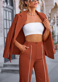 Business Casual Jacket Wide Leg Pants 2 Piece Blazer Sets