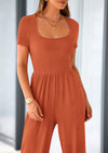 PRETTYGARDEN Casual Short Sleeve Square Neck Wide Leg Jumpsuit Rompers