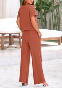 Short Sleeve T-Shirt Wide Leg Pants Two Piece Sets