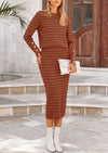 PRETTYGARDEN 2 Piece Skirts Sets For Women Fall Fashion Striped Sweater Dress Knit Lounge Travel Outfits Winter Clothing