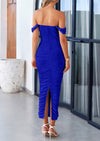 PRETTYGARDEN Womens Off The Shoulder Dress Ruched Bodycon Sleeveless Split Cocktail Party Maxi Dresses