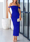 PRETTYGARDEN Womens Off The Shoulder Dress Ruched Bodycon Sleeveless Split Cocktail Party Maxi Dresses