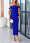 PRETTYGARDEN Womens Off The Shoulder Dress Ruched Bodycon Sleeveless Split Cocktail Party Maxi Dresses