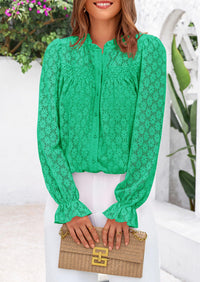 Eyelet Long Sleeve Casual Hollow Out Button Up Lace Blouse