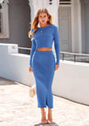 PRETTYGARDEN Women's Spring Fall 2 Piece Sweater Set Rib Knit Long Sleeve Crop Top Maxi Bodycon Skirt Casual Winter Outfits PRETTYGARDEN