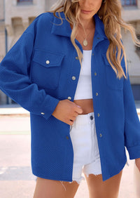 Button Down Collared Long Sleeve Textured Casual Shacket Jackets