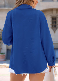 Button Down Collared Long Sleeve Textured Casual Shacket Jackets